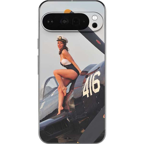 1940s Navy Pin-Up Girl On Corsair Fighter Plane Pixel 9 Pro XL Skin